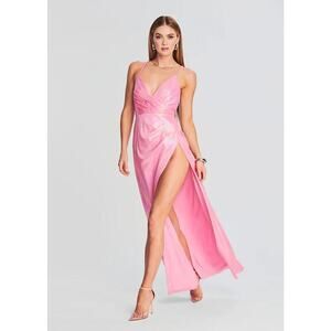 NWT Retrofete Yesi Open Back Maxi Dress Gown Size S Metallic Flamigo Pink 2G502